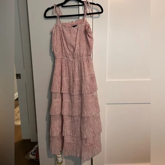 Lucy Paris | Dresses | Pink Floral Tiered Dress With Tie Straps
